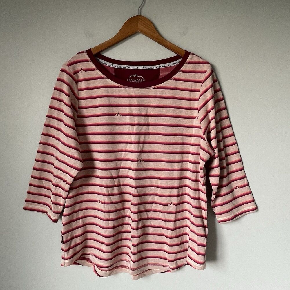 Legendary Outdoors Pima Cotton Quarter Sleeve Pink Striped Top Women's Size XL
